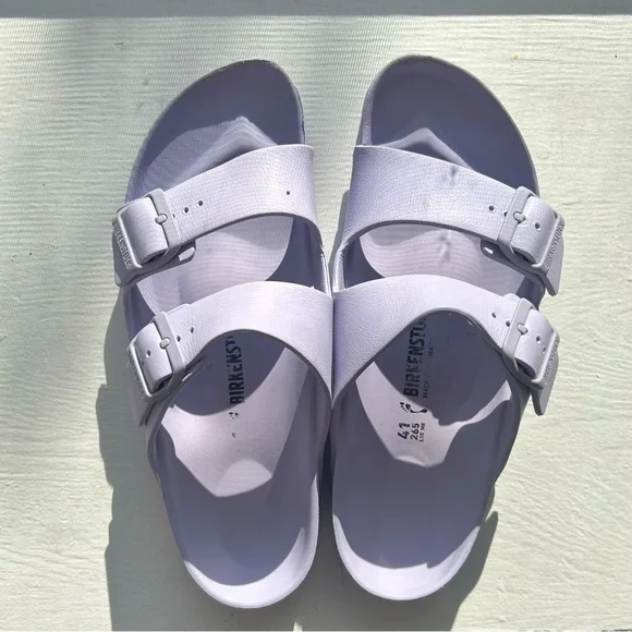Birkenstock EVA Arizona Two Strap Waterproof Slide Sandal - Purple Fog, Size 10 - Picture 2 of 9